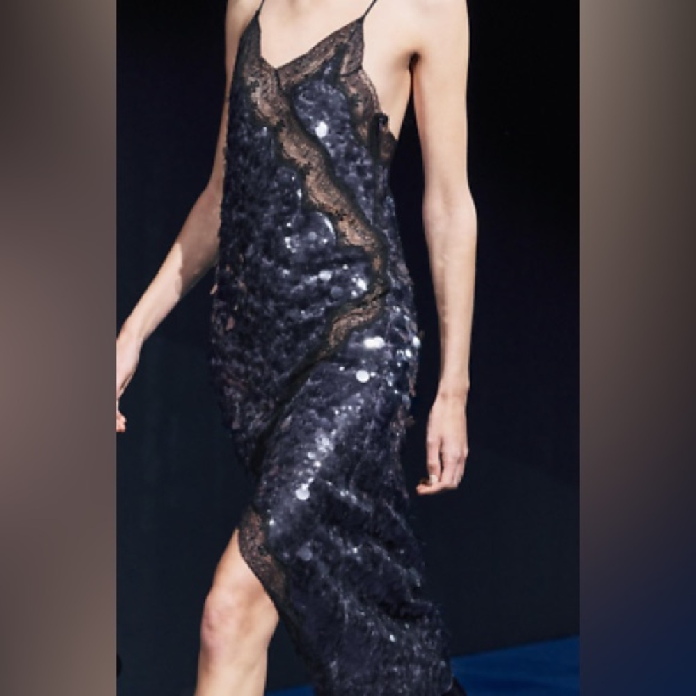 Zara ZW Collection Sequin Sequinned Lace Midi Dress Size M Ref 9002/799 Party